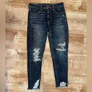 Ripped blue high rise Jegging crop jeans